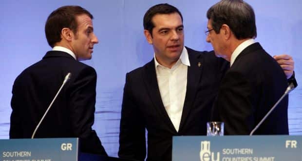 E.Macron A.Tsipras og N.Anastadiades ved EU Med7 analyserer forsvar | Forsvarskontrakter og udbud | Internationalt teknologisk samarbejde Forsvar