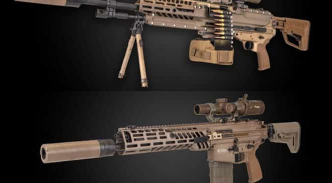 El rifle de asalto XM-5 y la ametralladora XM-250 (arriba) compartirán un solo calibre de 6.8 mm