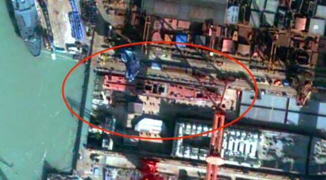 Shot of the Type 054B frigate under construction