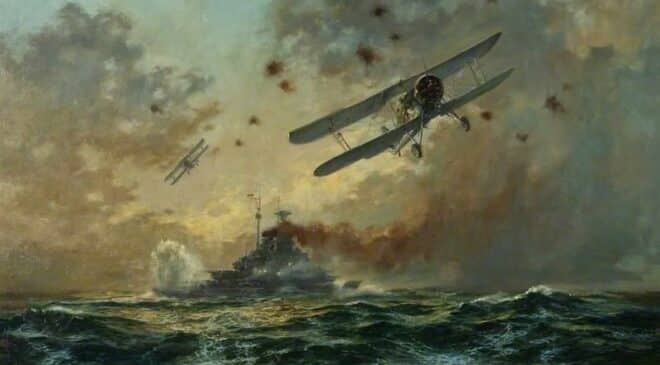 Momento del acorazado: el pez espada del HMS Ark Royal golpea el Bismarck