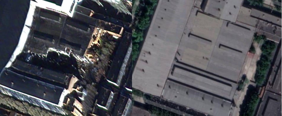 Comparaison après et avant les impacts sur un bâtiment de l’usine